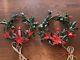Pair Vintage Christmas Wreaths Electric Candles Poinsettia