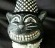 Paper Mache' Halloween Black Cat Head Wearing Black & White Clown Hat & Collar