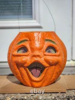 Paper Mache Pumpkin Double Sided Choir Boy Large Halloween Vintage