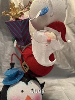Pier 1 One VINTAGE SNOWMAN SANTA PENGUIN STACK TOWER Glitter 19.5 RARE Read