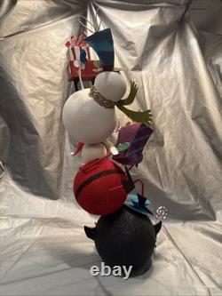 Pier 1 One VINTAGE SNOWMAN SANTA PENGUIN STACK TOWER Glitter 19.5 RARE Read