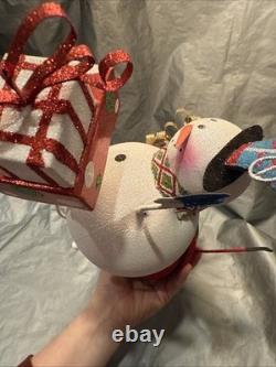 Pier 1 One VINTAGE SNOWMAN SANTA PENGUIN STACK TOWER Glitter 19.5 RARE Read