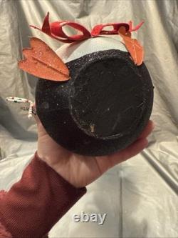 Pier 1 One VINTAGE SNOWMAN SANTA PENGUIN STACK TOWER Glitter 19.5 RARE Read