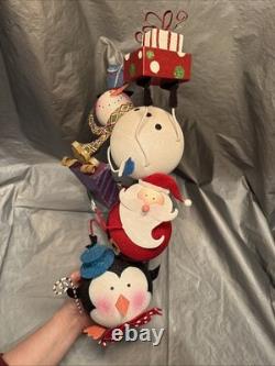 Pier 1 One VINTAGE SNOWMAN SANTA PENGUIN STACK TOWER Glitter 19.5 RARE Read