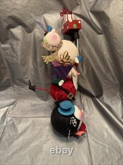 Pier 1 One VINTAGE SNOWMAN SANTA PENGUIN STACK TOWER Glitter 19.5 RARE Read