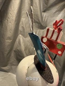 Pier 1 One VINTAGE SNOWMAN SANTA PENGUIN STACK TOWER Glitter 19.5 RARE Read