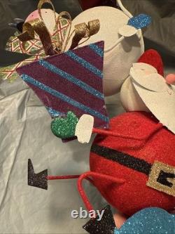 Pier 1 One VINTAGE SNOWMAN SANTA PENGUIN STACK TOWER Glitter 19.5 RARE Read