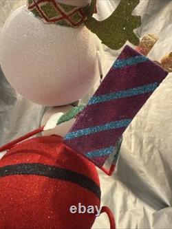 Pier 1 One VINTAGE SNOWMAN SANTA PENGUIN STACK TOWER Glitter 19.5 RARE Read