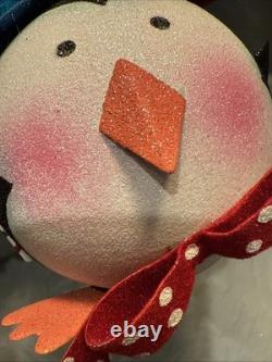 Pier 1 One VINTAGE SNOWMAN SANTA PENGUIN STACK TOWER Glitter 19.5 RARE Read