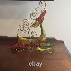 Pier 1 Rare VTG Christmas Reindeer Red Gold Green Metal Figure Home Decor 16x16