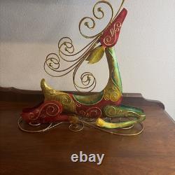 Pier 1 Rare VTG Christmas Reindeer Red Gold Green Metal Figure Home Decor 16x16