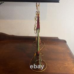 Pier 1 Rare VTG Christmas Reindeer Red Gold Green Metal Figure Home Decor 16x16