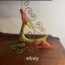Pier 1 Rare VTG Christmas Reindeer Red Gold Green Metal Figure Home Decor 16x16