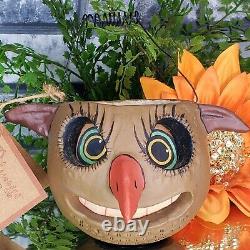 Poliwoggs OWL Bucket Pail 3.25 Poli-woggs Folk Art HALLOWEEN Primitive 90s VTG