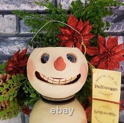 Poliwoggs SNOWMAN Bucket Pail 2001 Folk Art Halloween Primitive Rustic 2