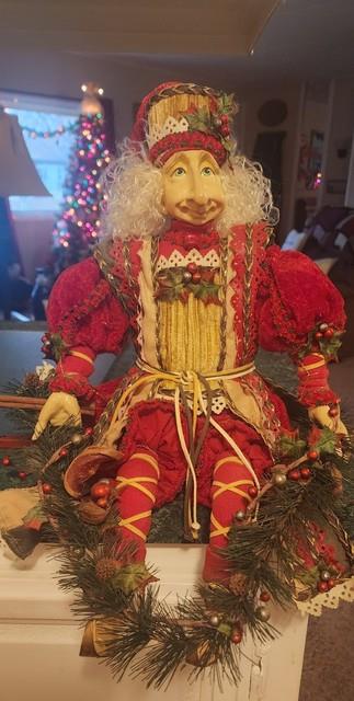 Poseable Christmas Forest Elf Richly Decorated Gold, Green, Red Velvet