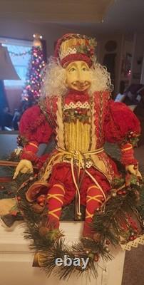 Poseable Christmas Forest Elf Richly decorated Gold, Green, Red Velvet
