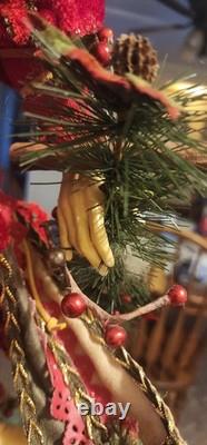 Poseable Christmas Forest Elf Richly decorated Gold, Green, Red Velvet