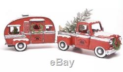 Pre Lit Red Vintage Pickup Truck / Camper Rv Christmas Metal