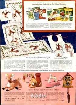 Pristine! 1950s RLM Rudolph Reindeer Dish Towel Vibrant Color! Montgomery Ward