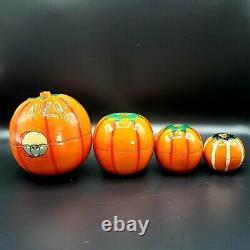 Pumpkin Nesting Dolls 4 Piece Halloween Jack O Lantern Goth Vintage Gift Decor