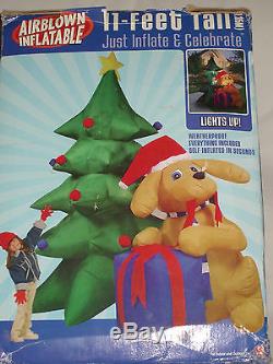 RARE 11' Tall Lighted Christmas Tree & Puppy Inflatable Airblown Blow-up NEW