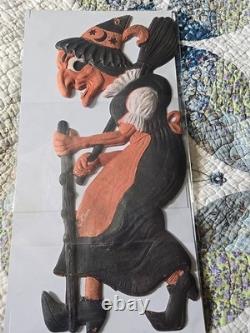 RARE 1920s Halloween LARGE 16 INCH Walking Witch Diecut Decoration Germany RARE 1920s Halloween LARGE 16 INCH Walking Witch Diecut Decoration Germany