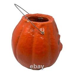 RARE 1940's Large Paper Mache Pumpkin Halloween 8 JOL with Face and Wire Handle