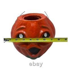 RARE 1940's Large Paper Mache Pumpkin Halloween 8 JOL with Face and Wire Handle