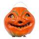 Rare 1940's Large Paper Pache Halloween Pumpkin Jol With Face And Wire Handle