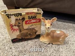 RARE 1950s Rudolph The Red Nosed Reindeer Light Up Bank RARE 1950s Rudolph The Red Nosed Reindeer Light Up Bank