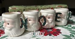 RARE 4 Vintage Ceramic Winking Santa Mugs NOEL Handles Original Box Japan