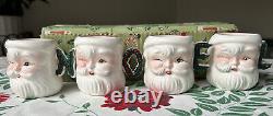 RARE 4 Vintage Ceramic Winking Santa Mugs NOEL Handles Original Box Japan