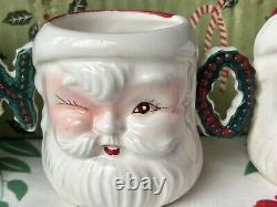 RARE 4 Vintage Ceramic Winking Santa Mugs NOEL Handles Original Box Japan