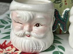 RARE 4 Vintage Ceramic Winking Santa Mugs NOEL Handles Original Box Japan