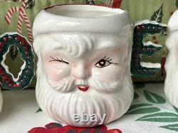 RARE 4 Vintage Ceramic Winking Santa Mugs NOEL Handles Original Box Japan