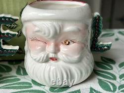 RARE 4 Vintage Ceramic Winking Santa Mugs NOEL Handles Original Box Japan