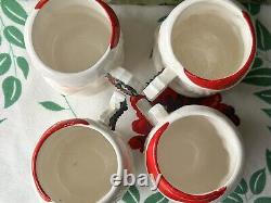 RARE 4 Vintage Ceramic Winking Santa Mugs NOEL Handles Original Box Japan