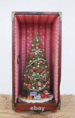 RARE Antique German Hand Made Wood Box Christmas Bottlebrush Christmas Tree