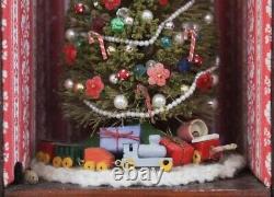 RARE Antique German Hand Made Wood Box Christmas Bottlebrush Christmas Tree