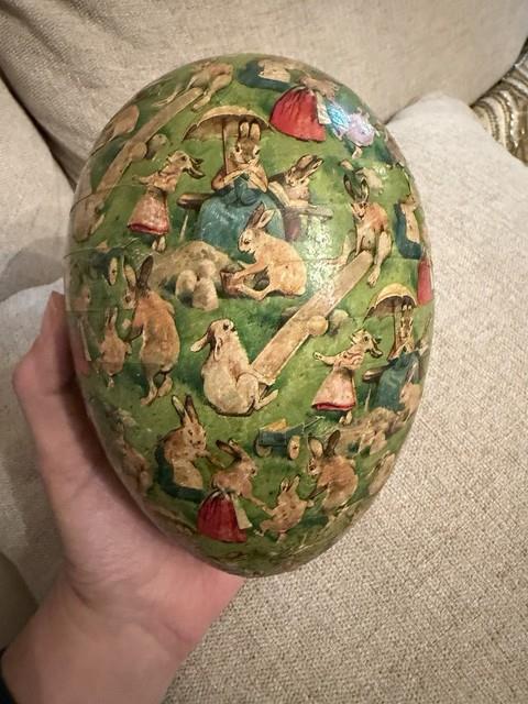 Rare Antique German Papier-mâché Easter Egg Large 7 Size Anthropomorphic Bunny