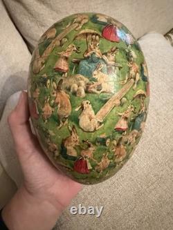 RARE Antique German Papier-Mâché Easter Egg Large 7 Size Anthropomorphic Bunny