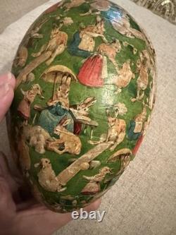 RARE Antique German Papier-Mâché Easter Egg Large 7 Size Anthropomorphic Bunny