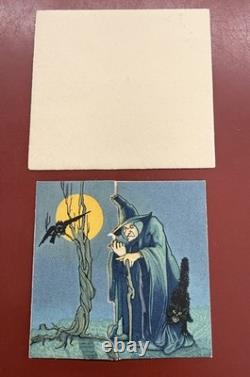 RARE Antique Halloween Trifold Invitation with Witch & Envelope Dennison 20s