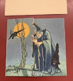 RARE Antique Halloween Trifold Invitation with Witch & Envelope Dennison 20s