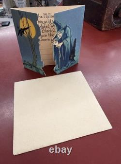 RARE Antique Halloween Trifold Invitation with Witch & Envelope Dennison 20s