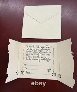 RARE Antique Halloween Trifold Invitation with Witch & Envelope Dennison 20s