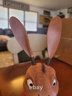 RARE Antique PAPER MACHE Felt CANDY CONTAINER German NODDER EAR Rabbit in suit