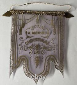 RARE Antique Victorian Merry Christmas Celluloid CLEAR Banner Light Purple