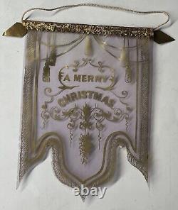 RARE Antique Victorian Merry Christmas Celluloid CLEAR Banner Light Purple